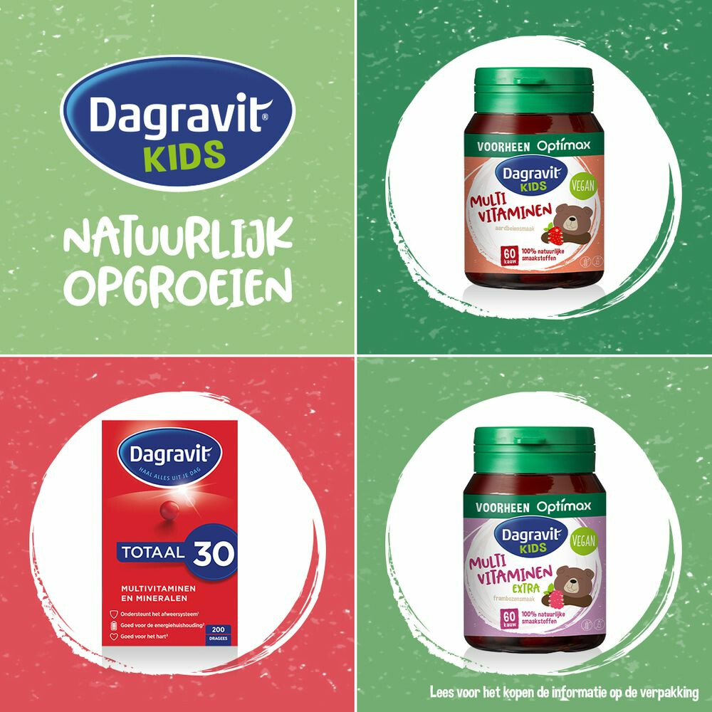 2x Dagravit Natural Kids Multivitaminen Framboos60 kauwtabletten