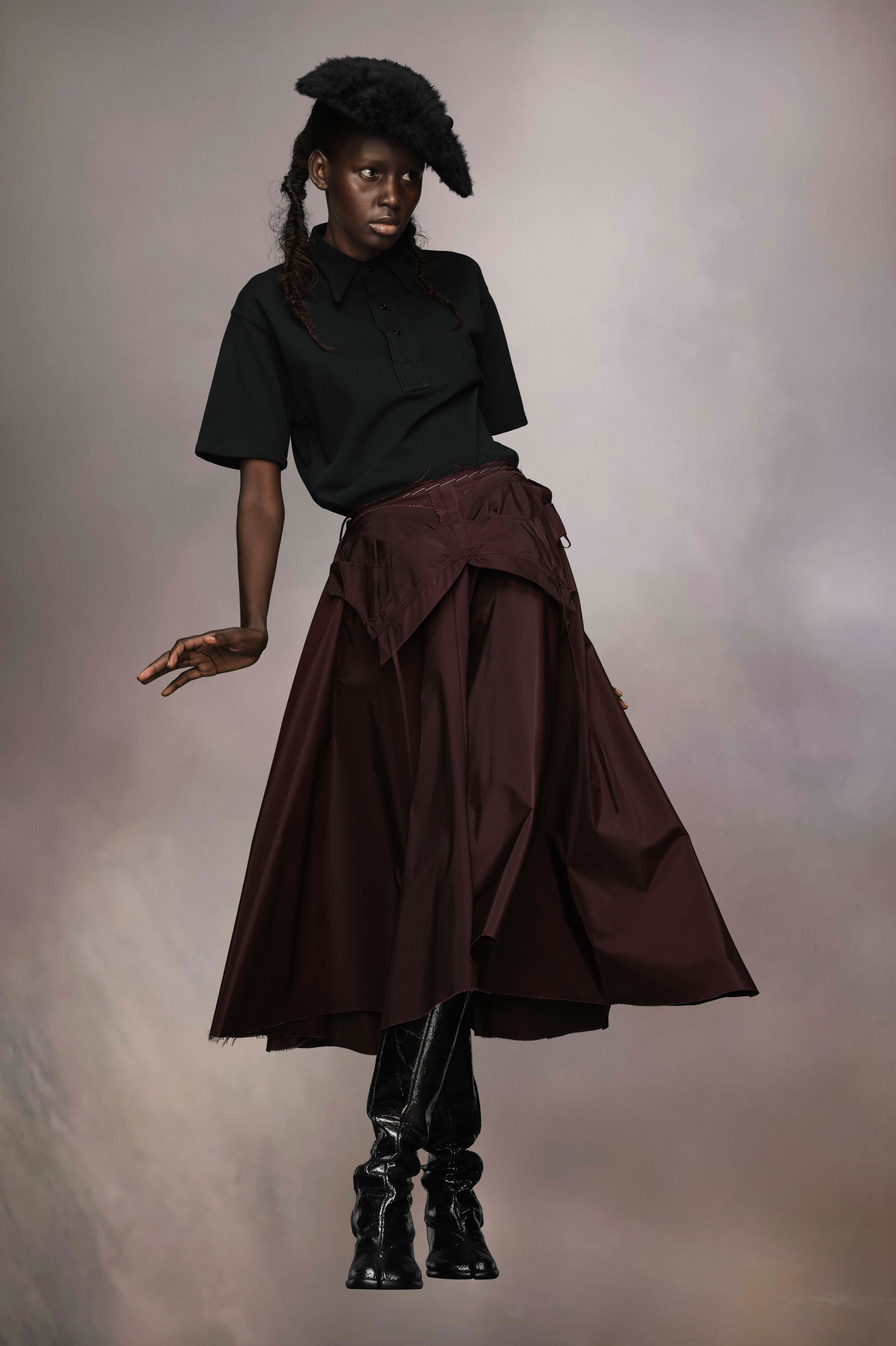 Jupe midi en taffetas Bordeaux