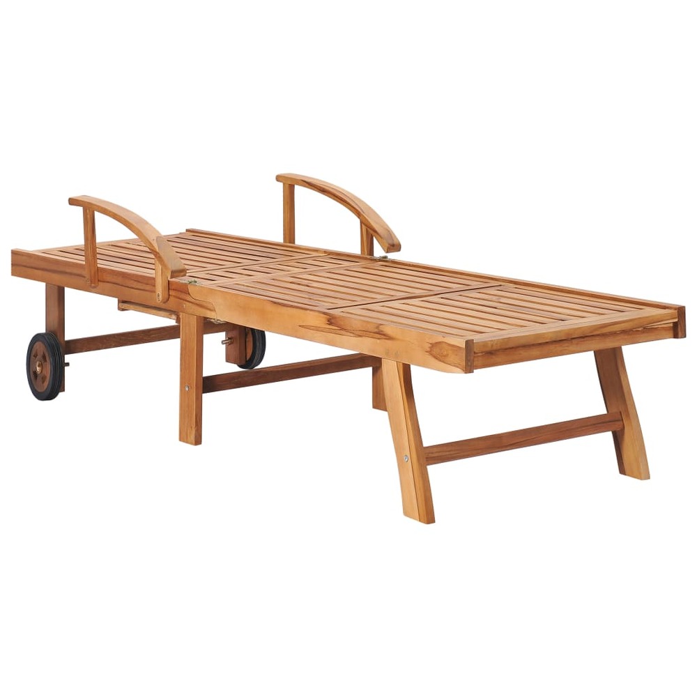 Lot de 2 transats chaise longue bain de soleil lit de jardin terrasse meuble d'extérieur avec coussin noir bois de teck solid