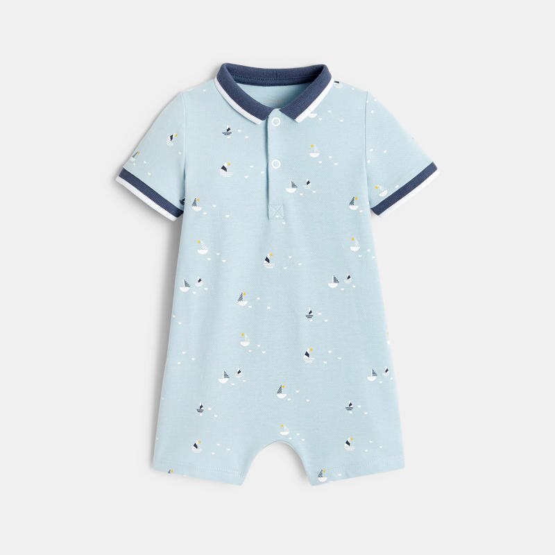 Combi courte maille piquée bateaux bleu naissance Bleu