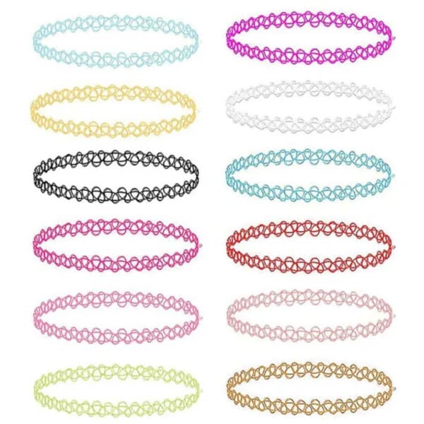 12-pack trendy fargerik choker halskjede strekk blonder blonder