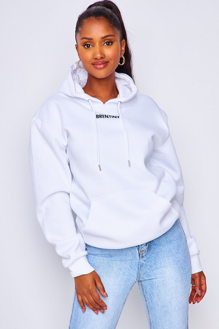 Sweat blanc à capuche Brentiny