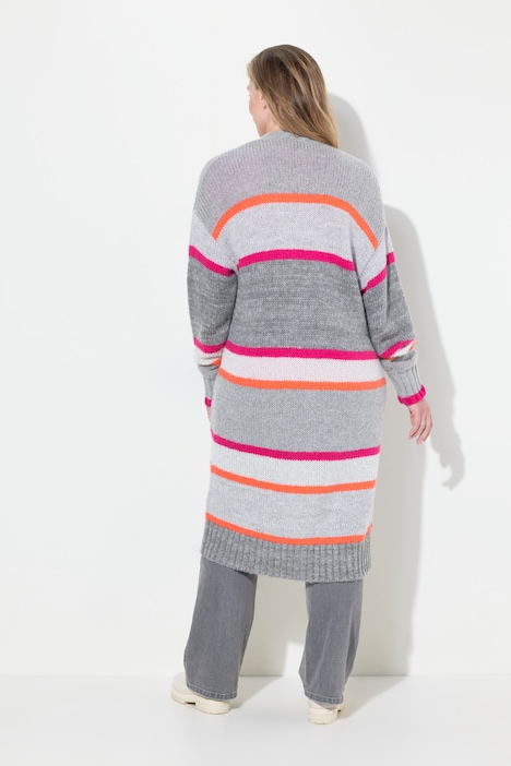 Long Strickjacke, Knopfverschluss, Langarm, Taschen
