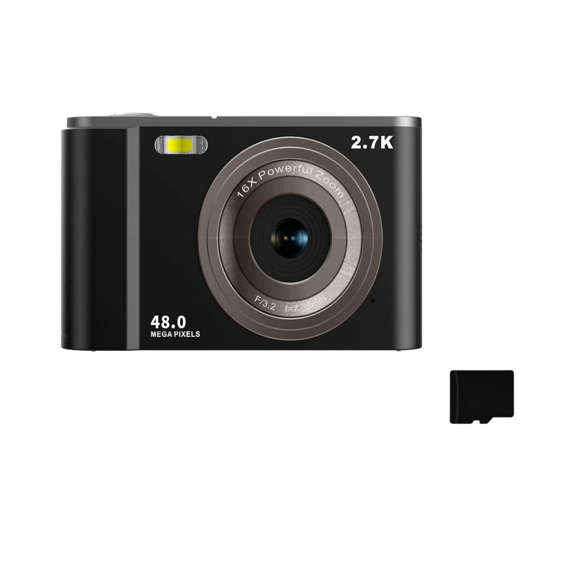 Digitalkamera 2,7K 48MP 1080P, 16x zoom, 32 GB minnekort Sort