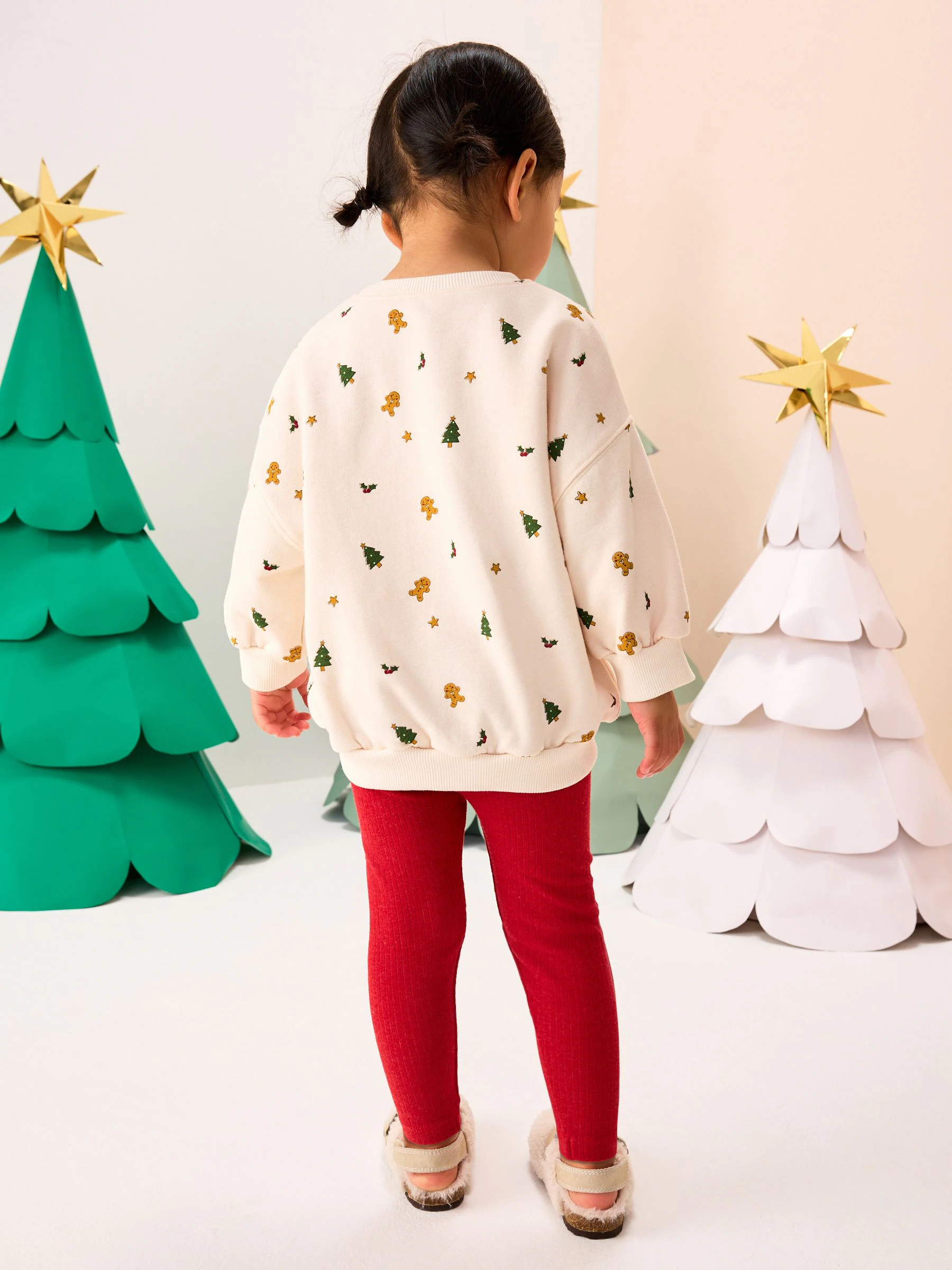 Crème/Rood Kerstmis - Peppa Pig set met sweatshirt met ronde hals en legging (3mnd -7jr)
