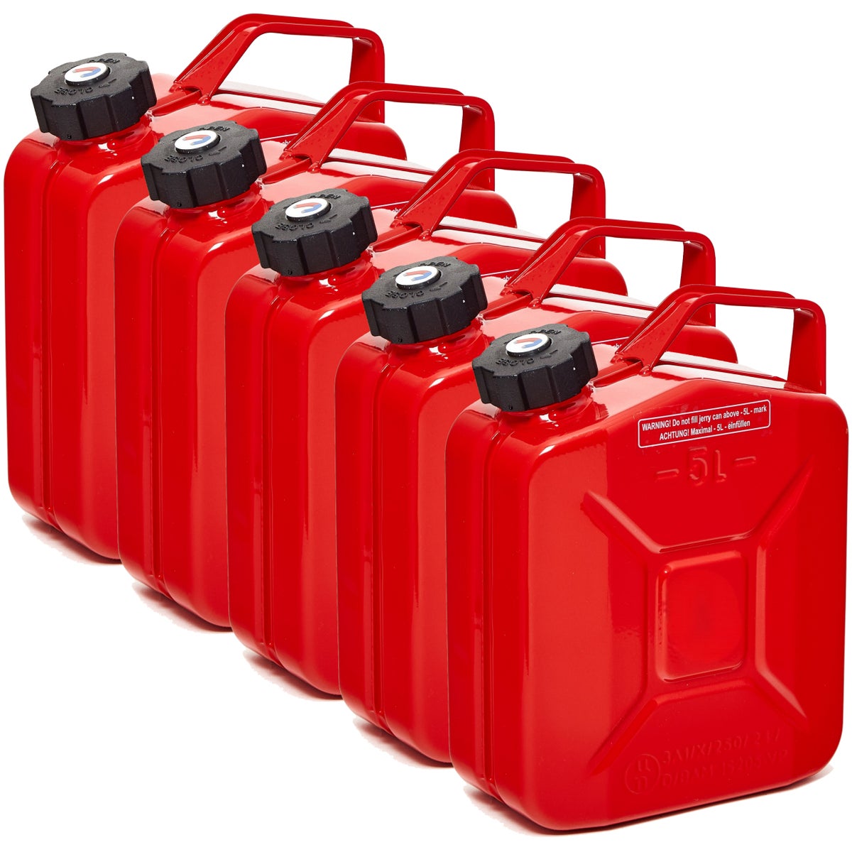 BW Metalen Brandstofbussen, Benzineblikken, 5 x 5 liter met Schroefdop - Rood - RAL 3000 - TÜV-getest en UN-goedgekeurd - Gemaakt in Europa