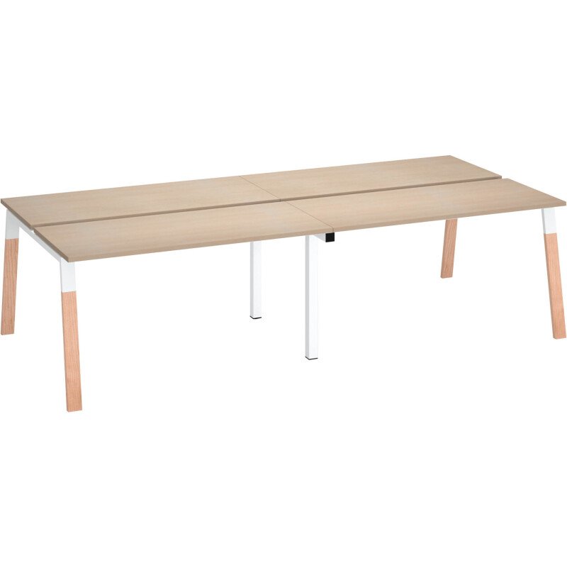 Pôle de 4 bureaux ECLA pieds métal et bois profondeur 126 cm