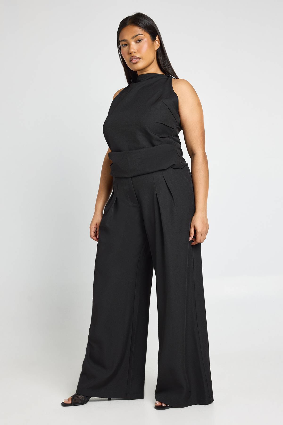 boohoo Pantalon Large Taille Haute Grande Taille