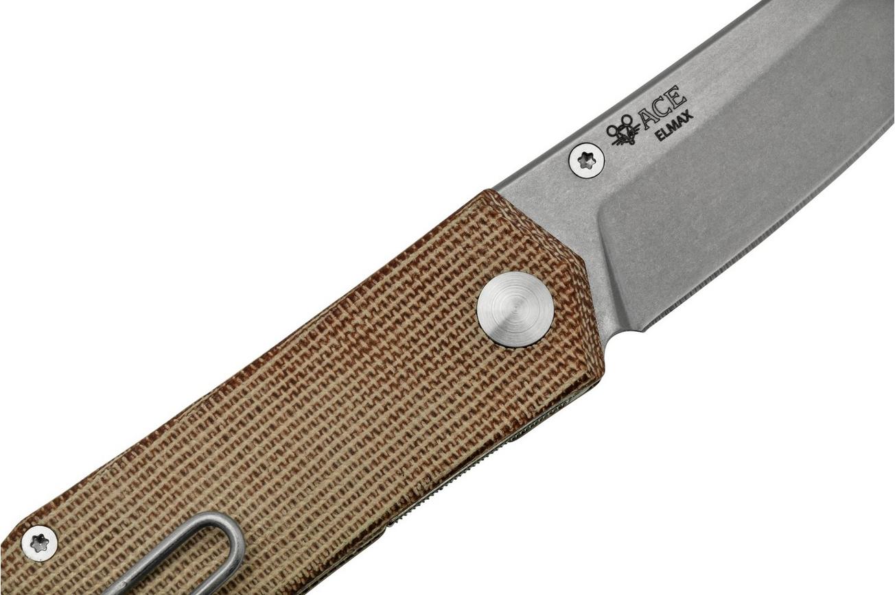 GiantMouse ACE Clyde Natural Canvas Micarta, Brass, zakmes, Ansø en Voxnaes design
