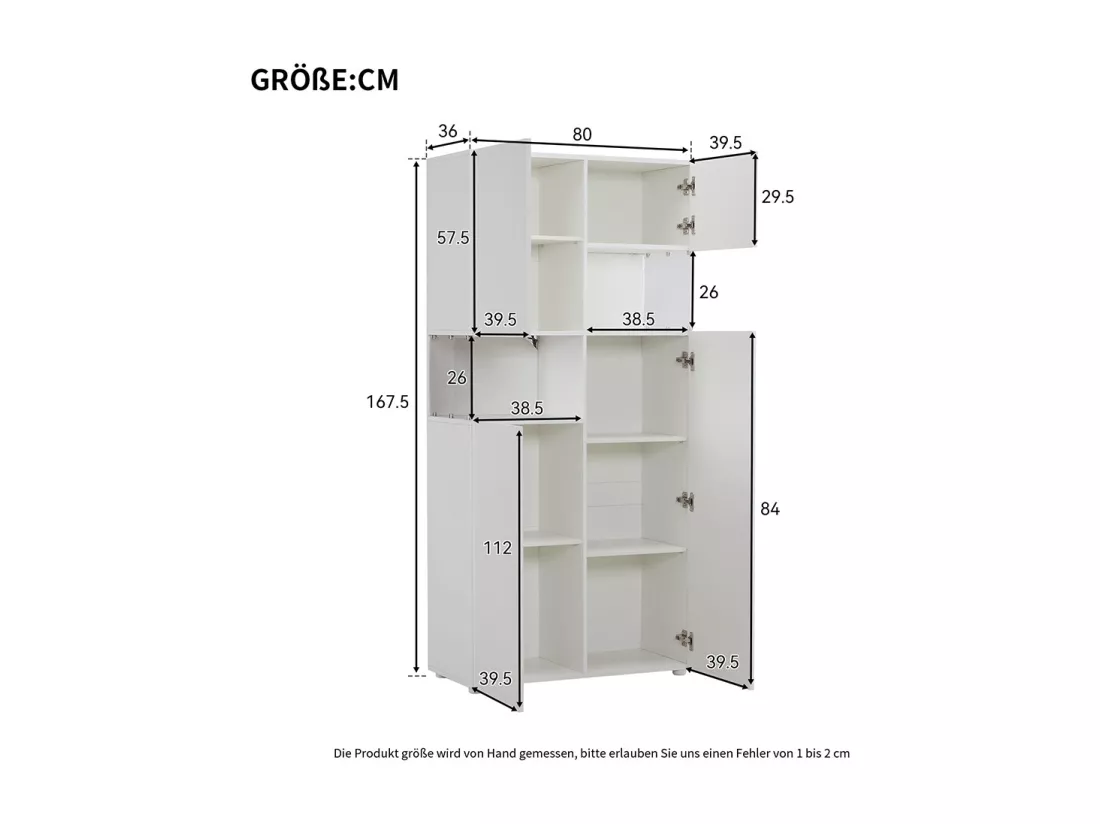 Vitrine avec éclairage LED armoire haute en acrylique transparent vitrines sur pied armoire polyvalente Blanc