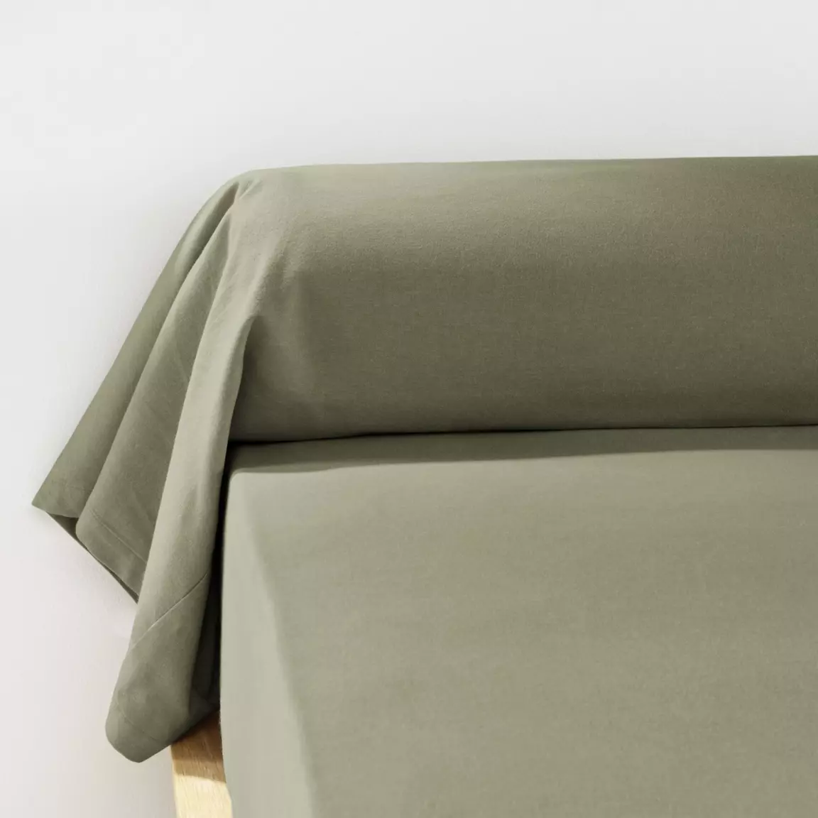Taie de traversin flanelle de coton (L185 cm) Théa Vert romarin