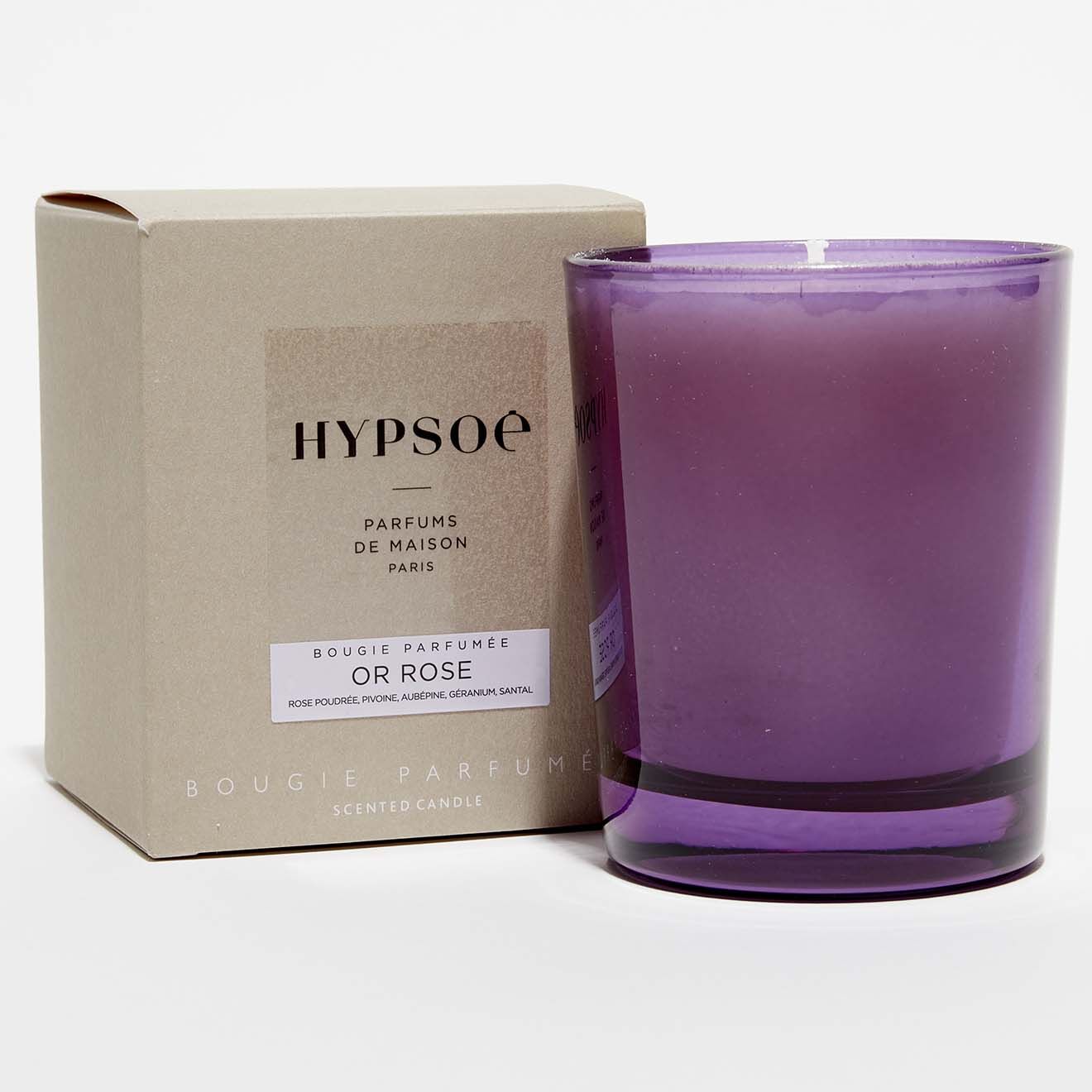 Hypsoé Bougie parfumée verre coloré fumé Or Rose - 1 mèche 50h