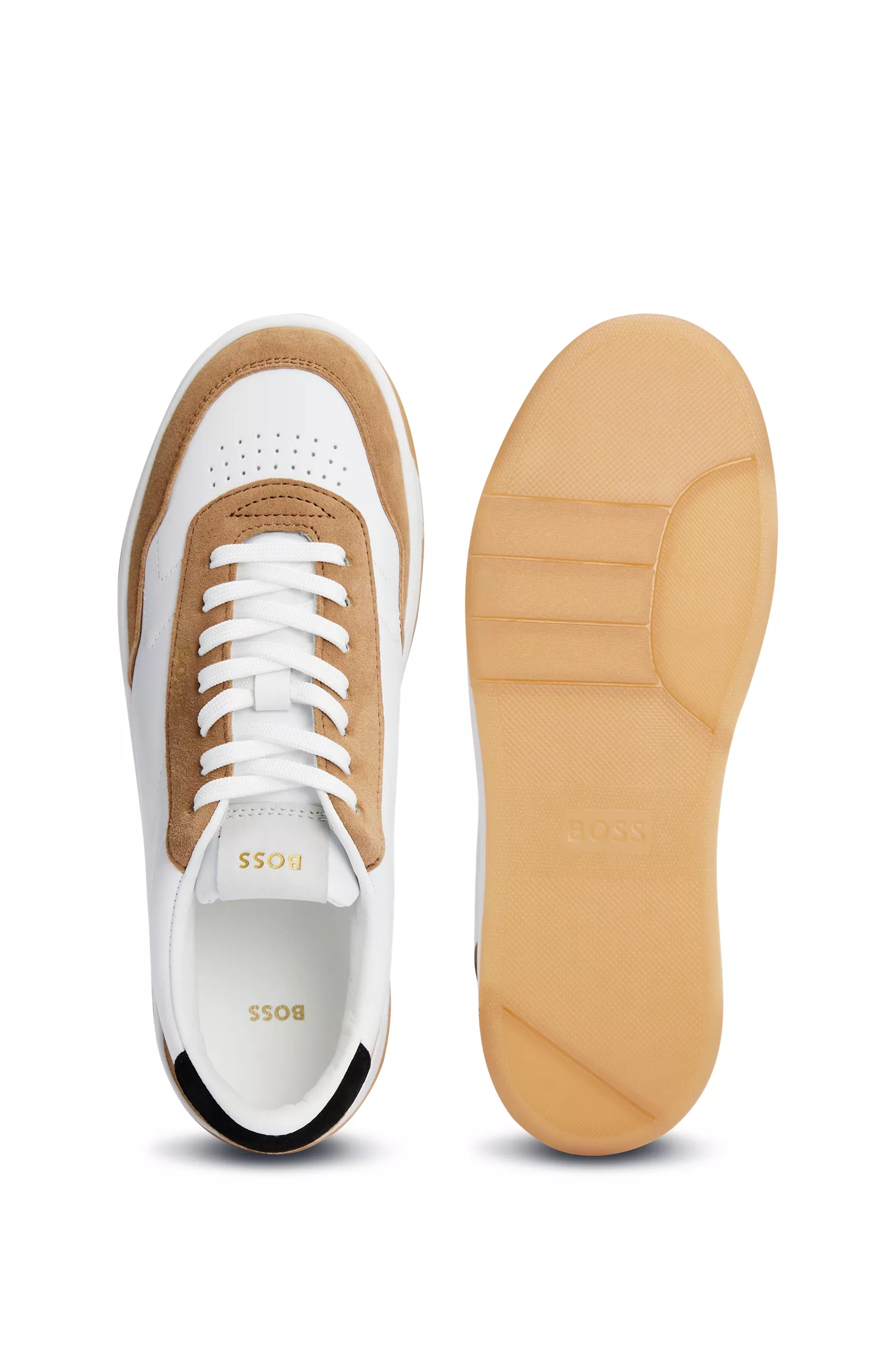 Tênis de cadarço BOSS Black-Branded em couro e nobuck