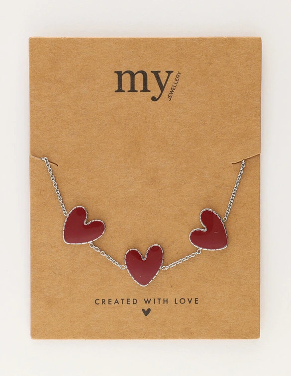 My Jewellery Armband met burgundy hartjes MJ12614