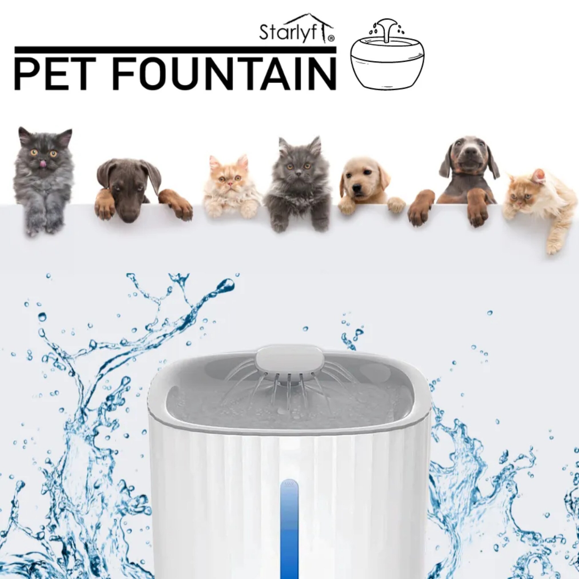 Starlyf® Trinkbrunnen - Brunnen für Katze und Hund - Wasserspender Pet Fountain