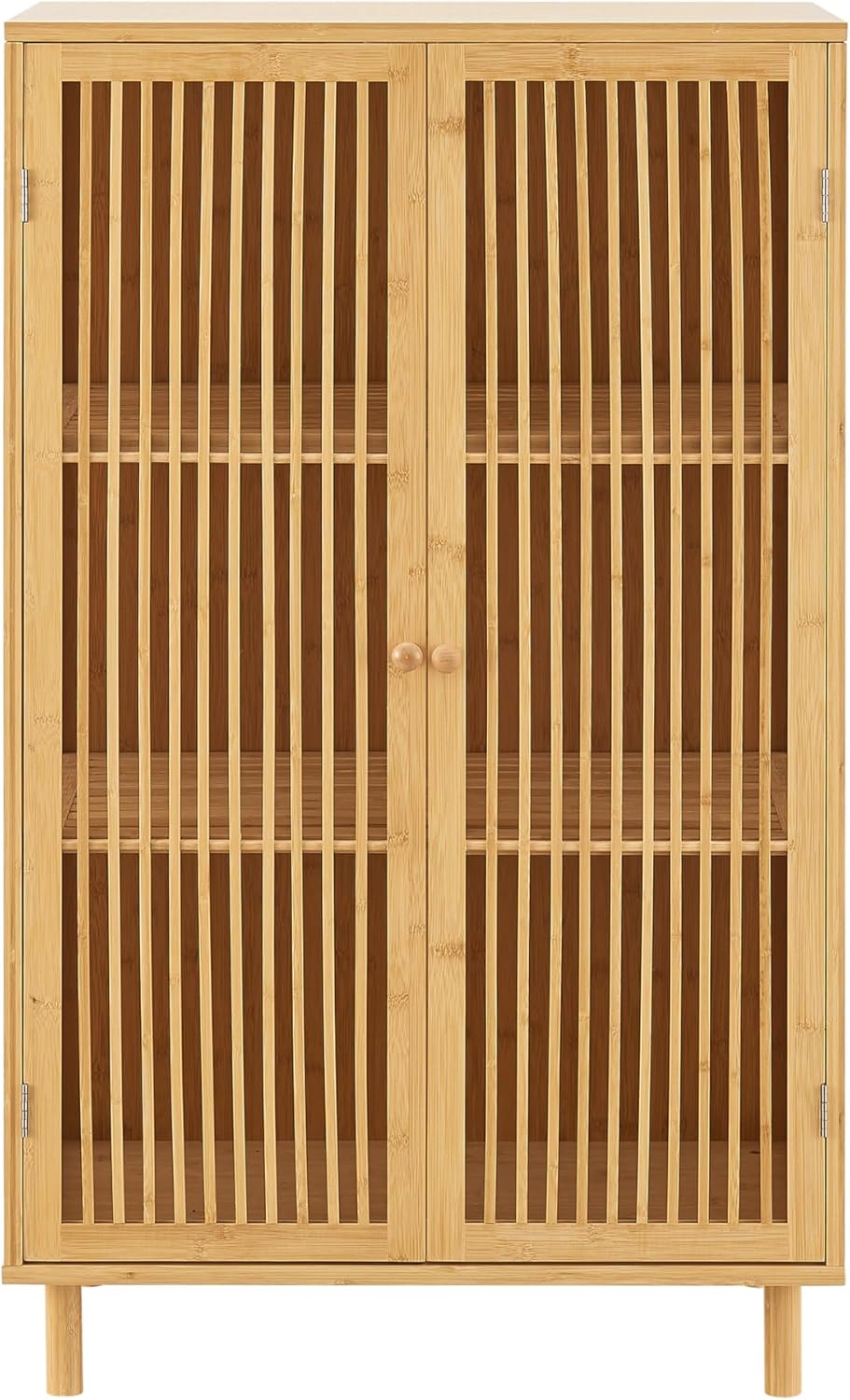 [en.casa] Beistellschrank Grong Mehrzweckschrank Wohnzimmerschrank 110 x 66 x 40 cm Kommode Aufbewahrungsschrank mit 2 Türen Schrank für Wohnzimmer 3 Ablagen Bambus Natur