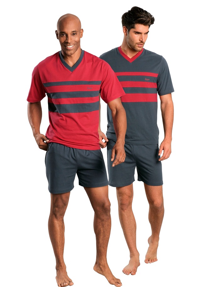 le jogger® Pyjama Packung, 2 Stück, 4 Stk. tlg., mit kontrastfarbigen Einsätzen vorn