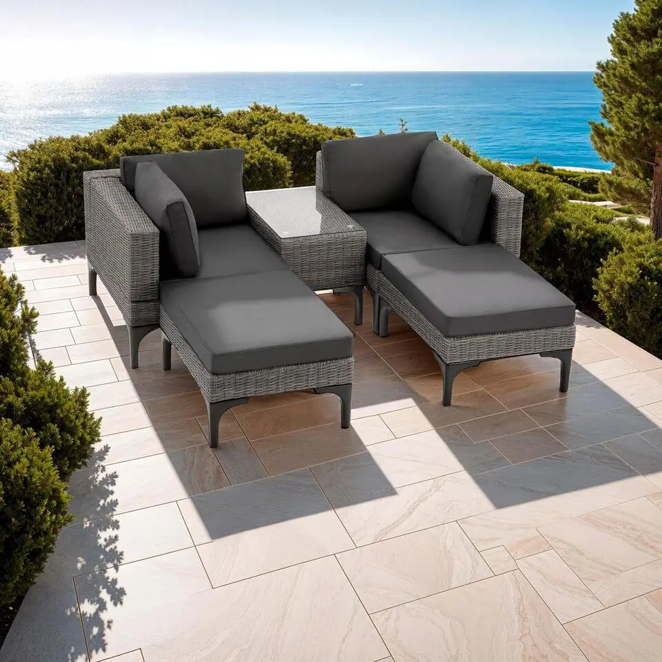 tectake Wicker lounge Bellaria met aluminium frame, Grijs