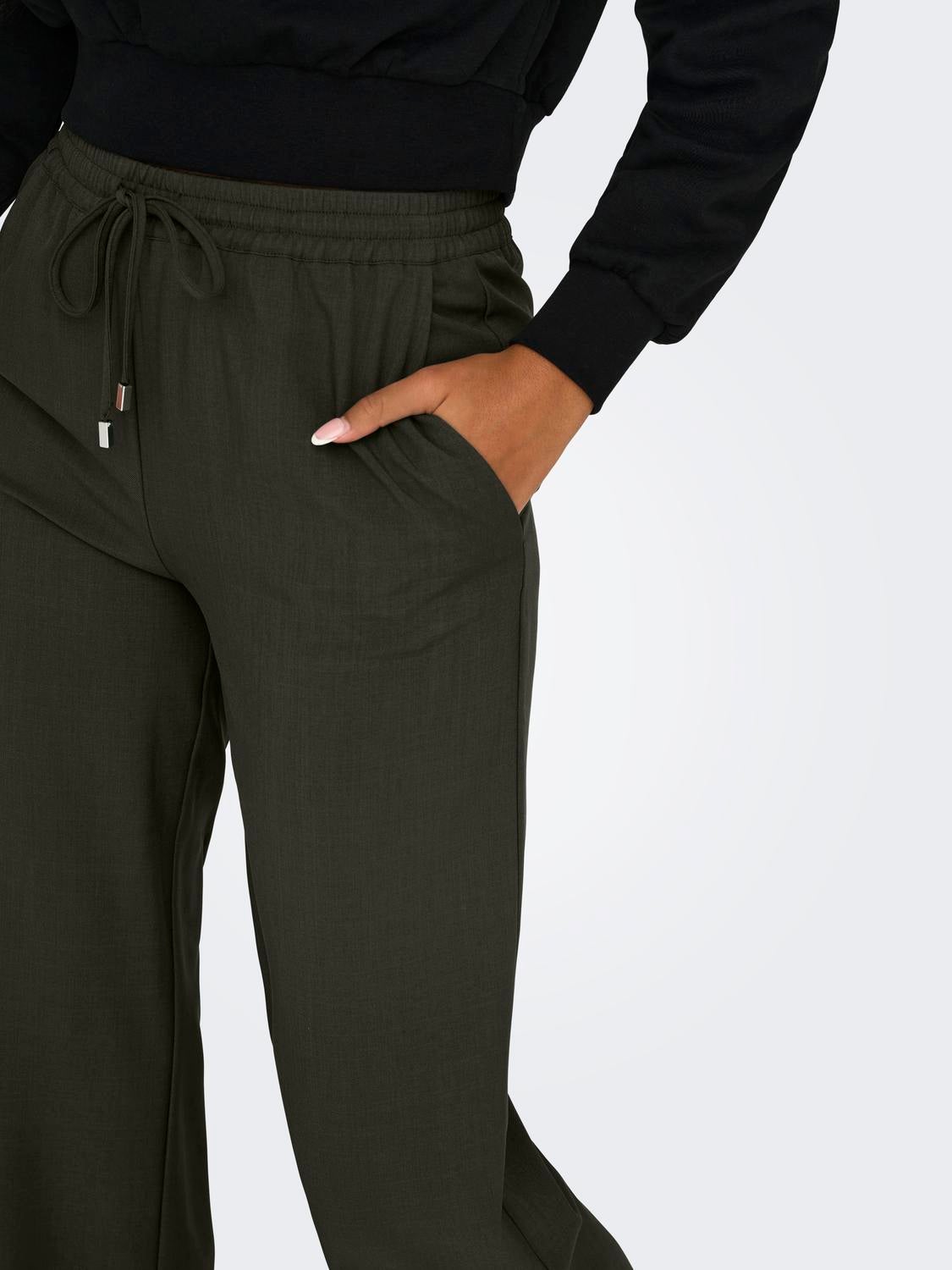ONLGINNY Hohe Taille Weiter Beinschnitt Hose mit weitem Beinschnitt Black Olive