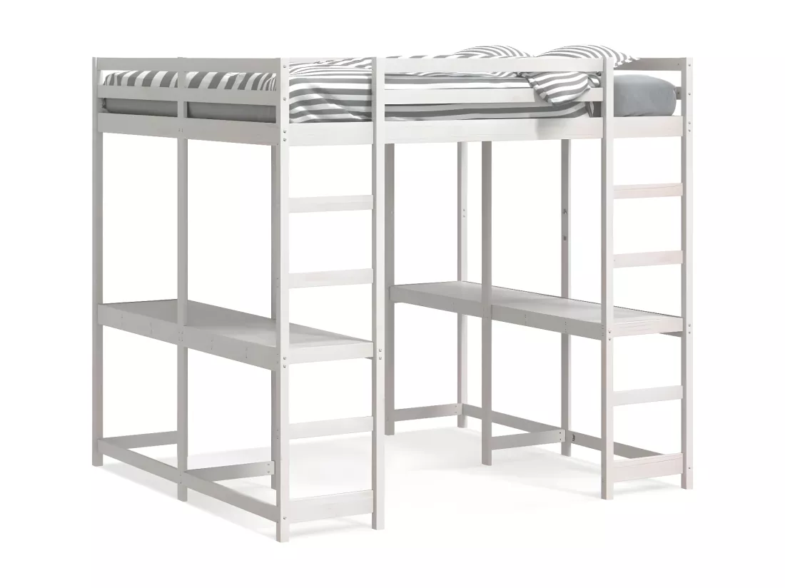 Lit superposé et bureau et échelle 140x200cm bois de pin massif