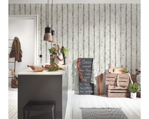 Vliesbehang 95370-1 Best of Wood'n Stone plankhek grijsbruin