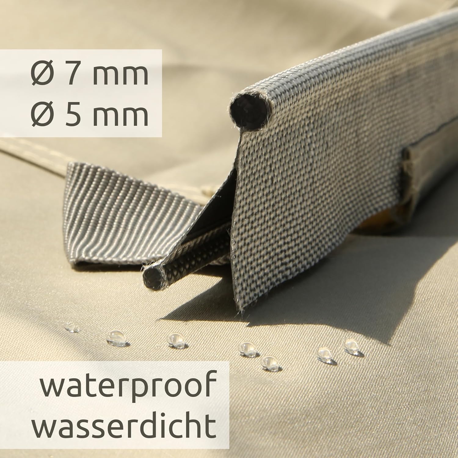 your GEAR Caravan Tarp TC Wohnwagen Sonnendach – wasserdichtes Baumwoll-Sonnensegel mit UV 50+, Alu-Teleskopstangen, in 5 Größen (Beige/Sand, 450 x 240 cm)