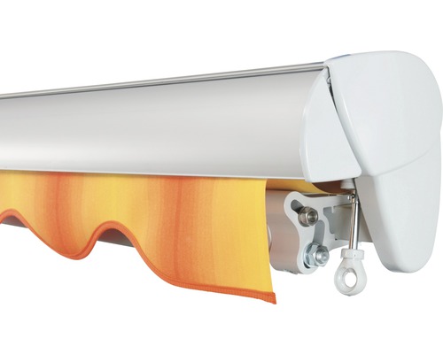 SOLUNA Halfcassette zonnescherm Classic 2,5x1,5, doekdesign 320180, frame E6EV1 zilver geëloxeerd, aandrijving rechts inclusief slinger