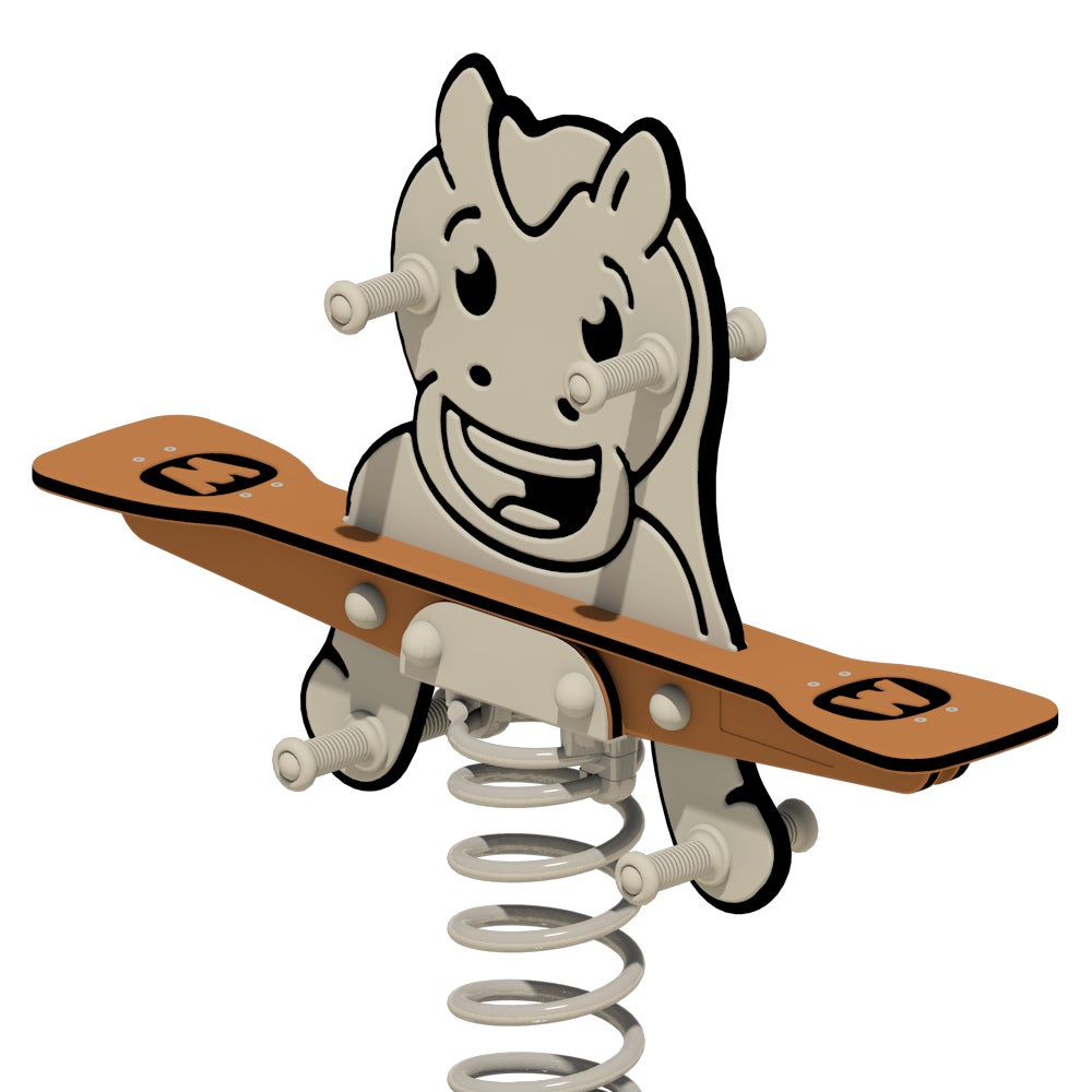 WICKEY Duo Springwip PRO Paard Smiley – ONDERPLAAT – Openbaar springdier volgens 1176 – voor openbare en particuliere ruimtes. Vandaalbestendig – bruin/grijs