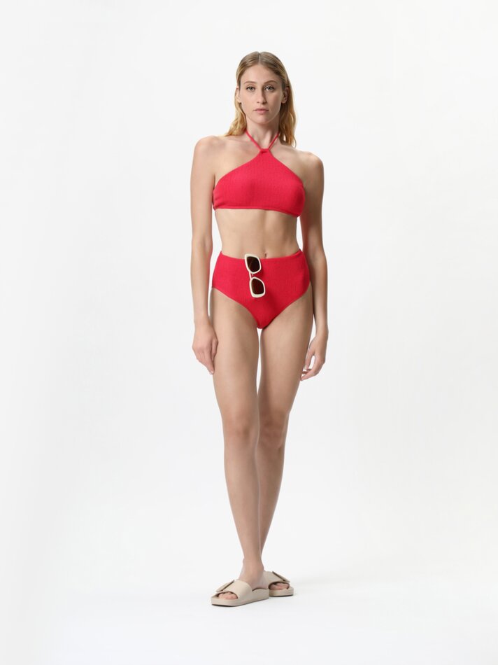 Top de biquíni texturizado - Vermelho