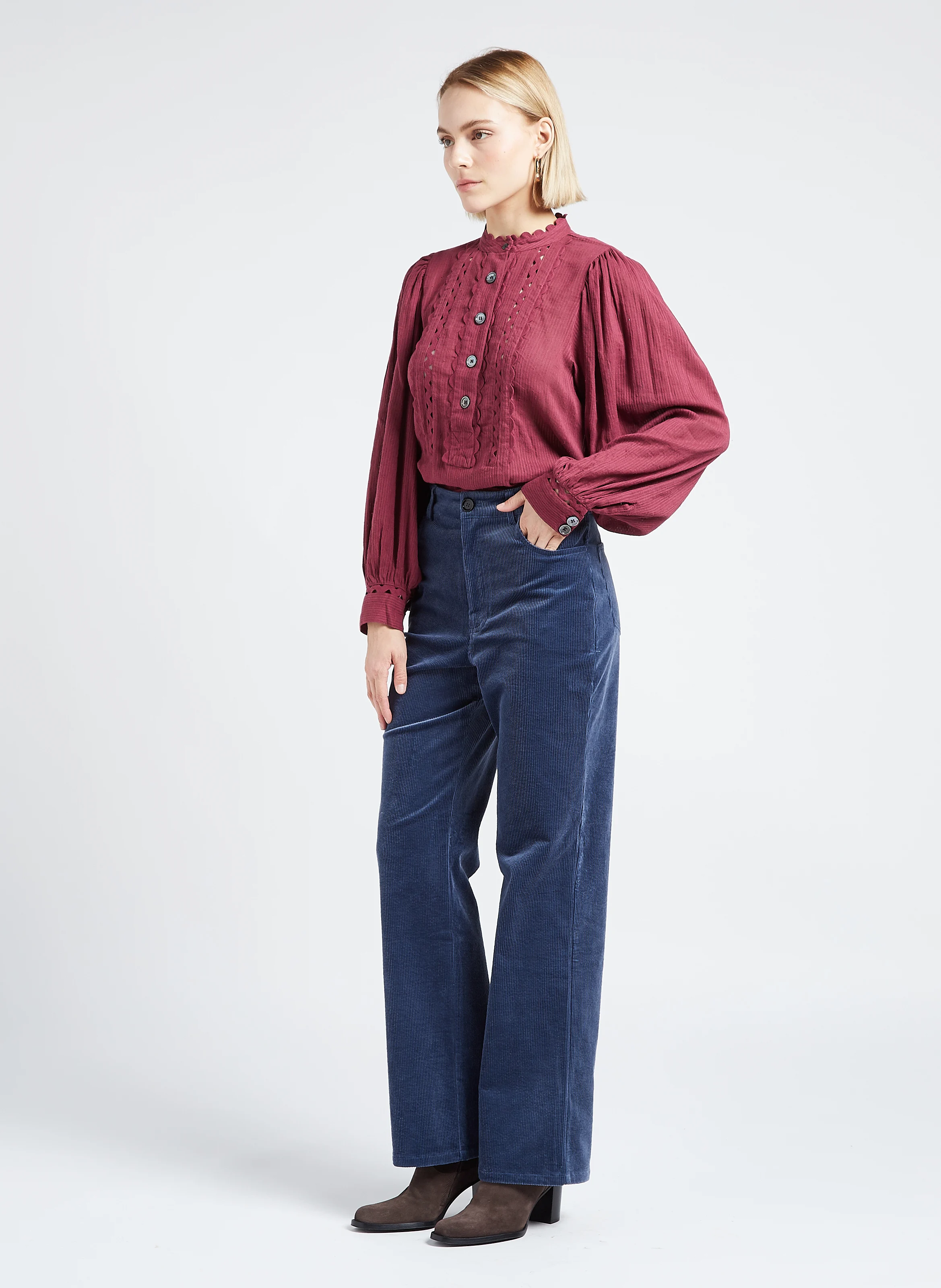 AYA - Blouse col rond en coton | Rouge