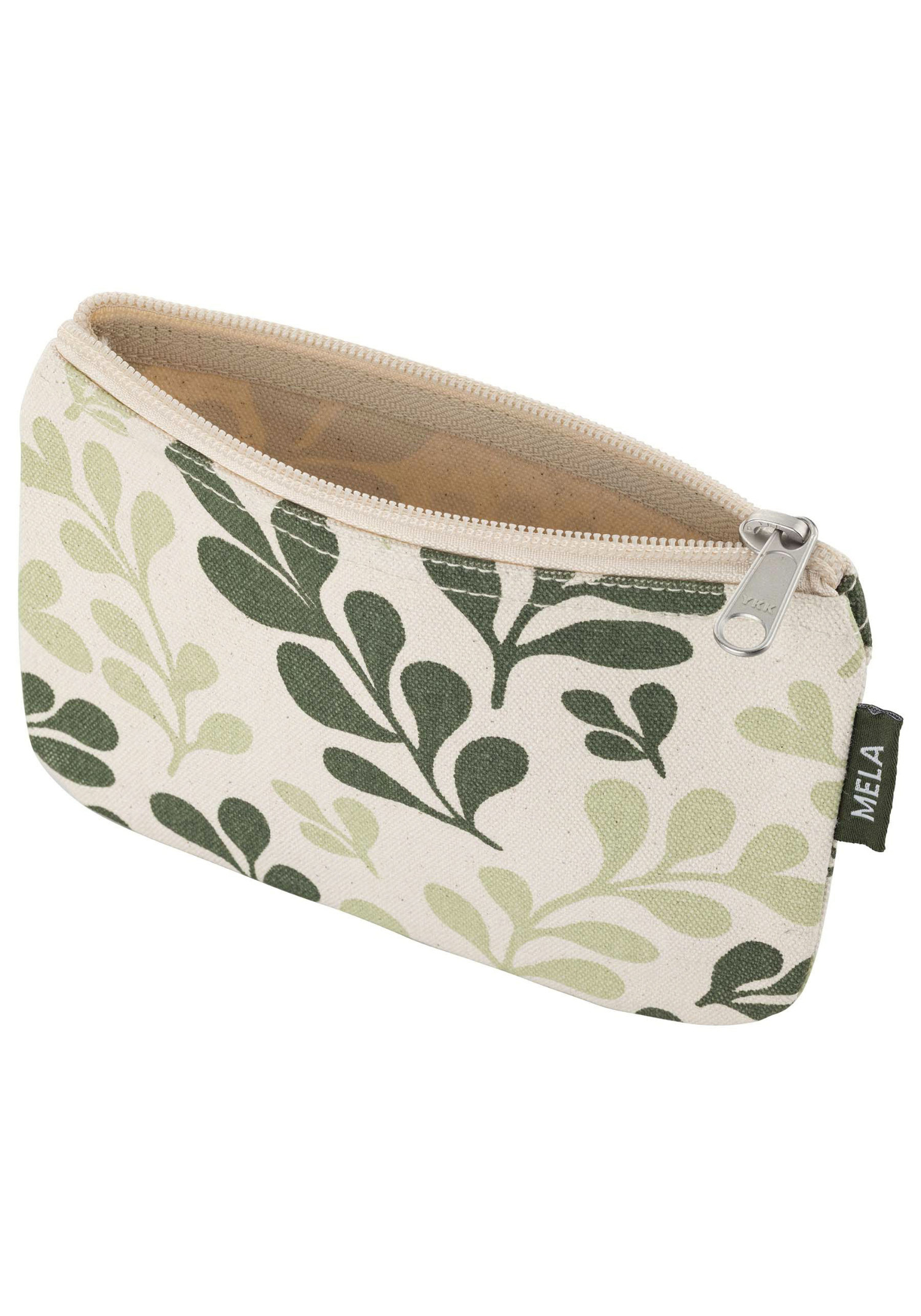 Mela Kleine Kosmetiktasche Small Pouch Greige/Green Leaf Print