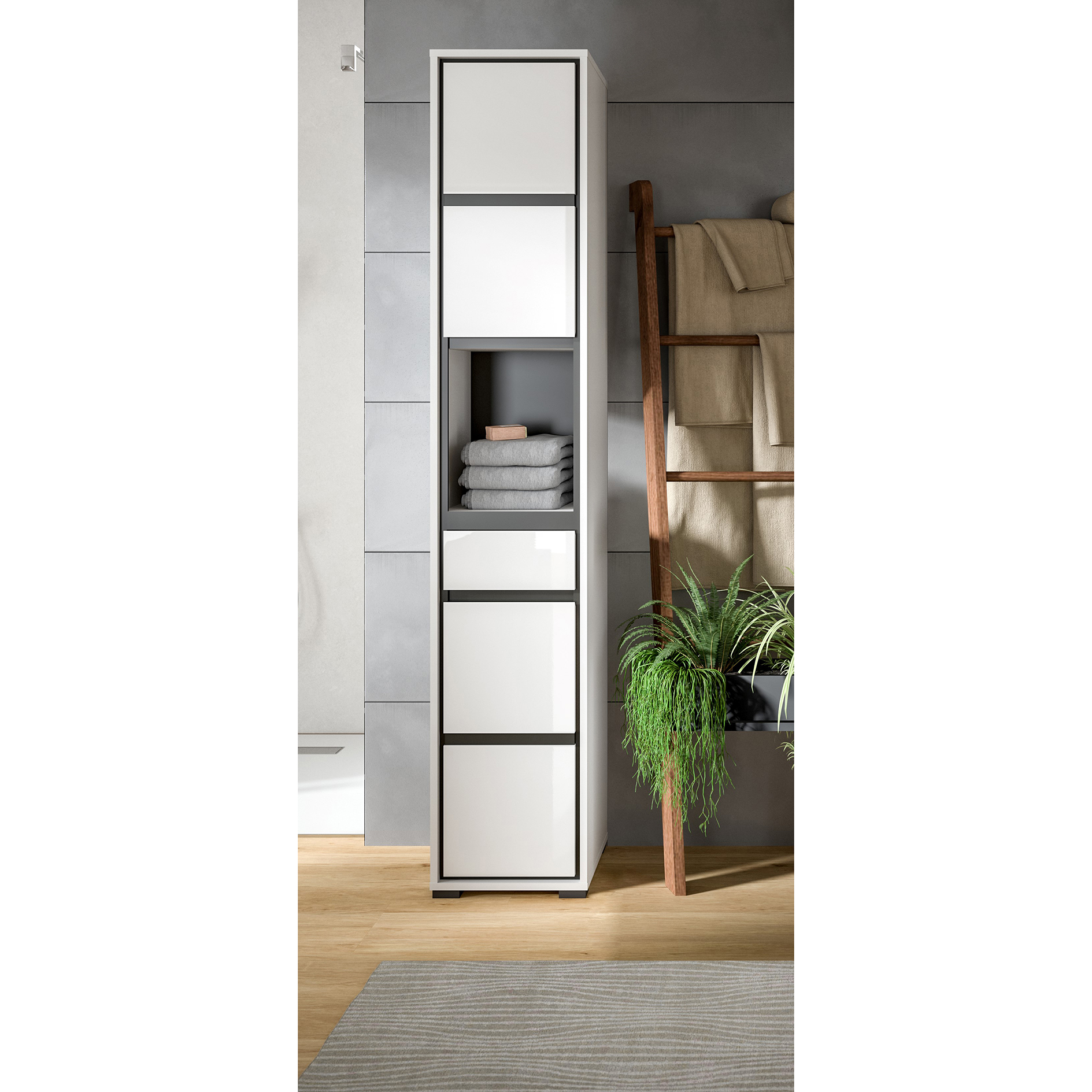Hochschrank JARU - weiß Hochglanz - 35 cm breit
