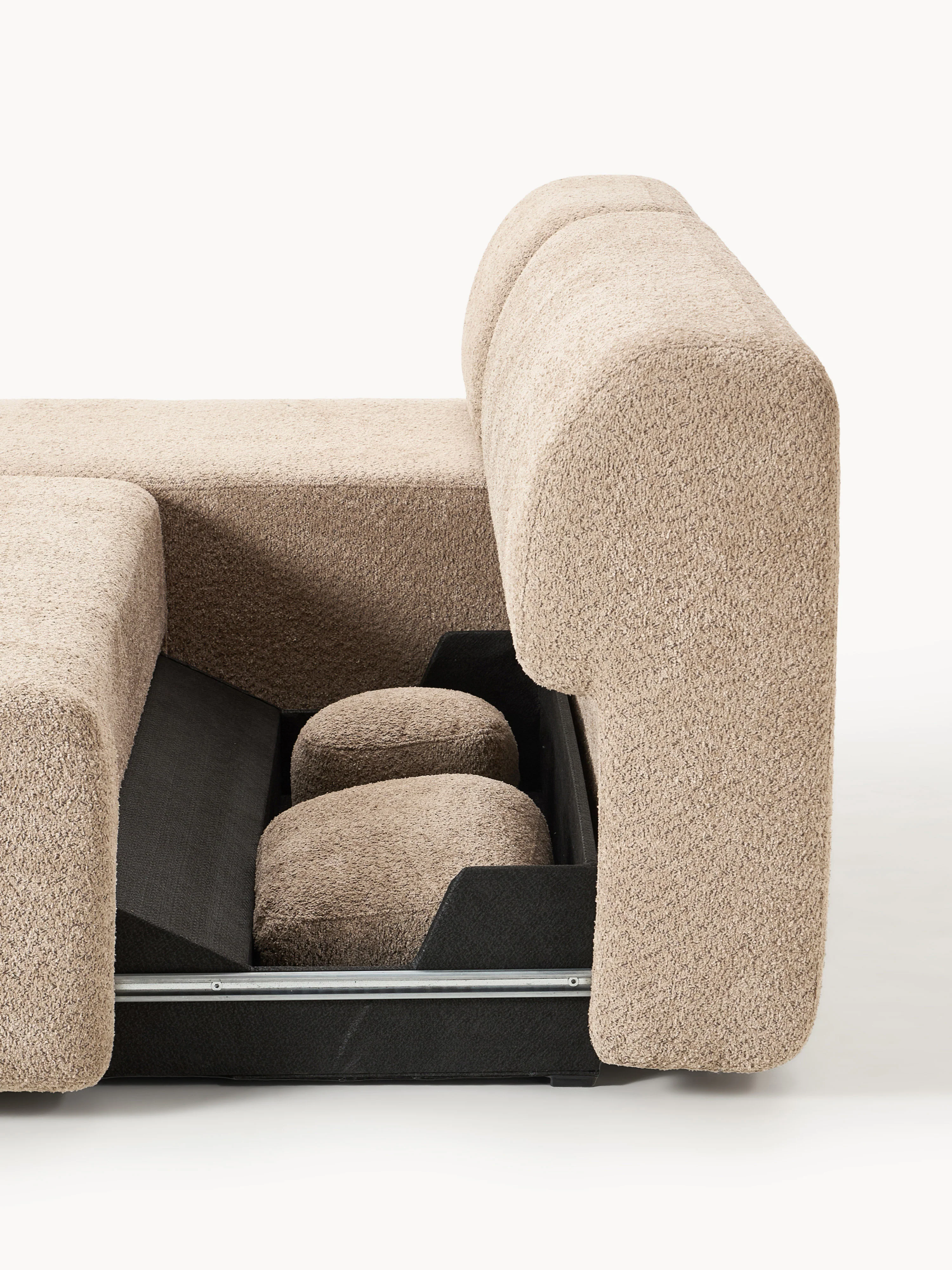 Hoekbankbed Pao van teddy-bouclé met opbergruimte