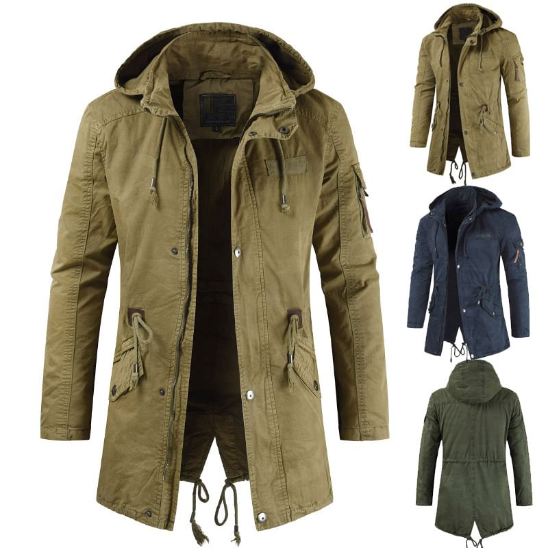 FORSETI - Trenchcoat met opstaande kraag, capuchon, trekkoord in de taille en ritssluiting