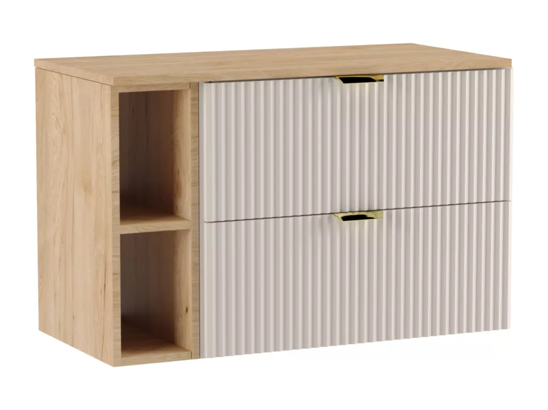 Meuble lavabo WENA, avec étagère, façades cannelées, Willy, 100x60x47 cm, Cachemire/Noyer