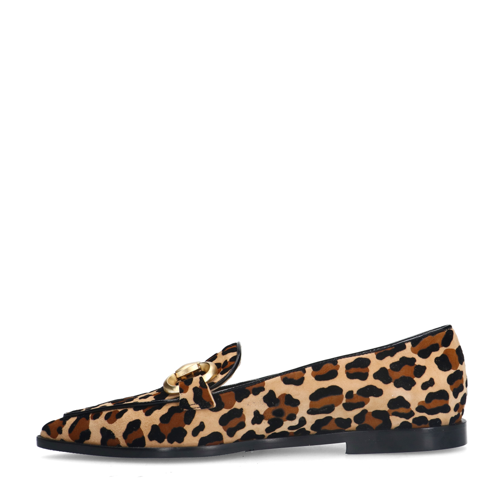 Suède leopard loafers met chain