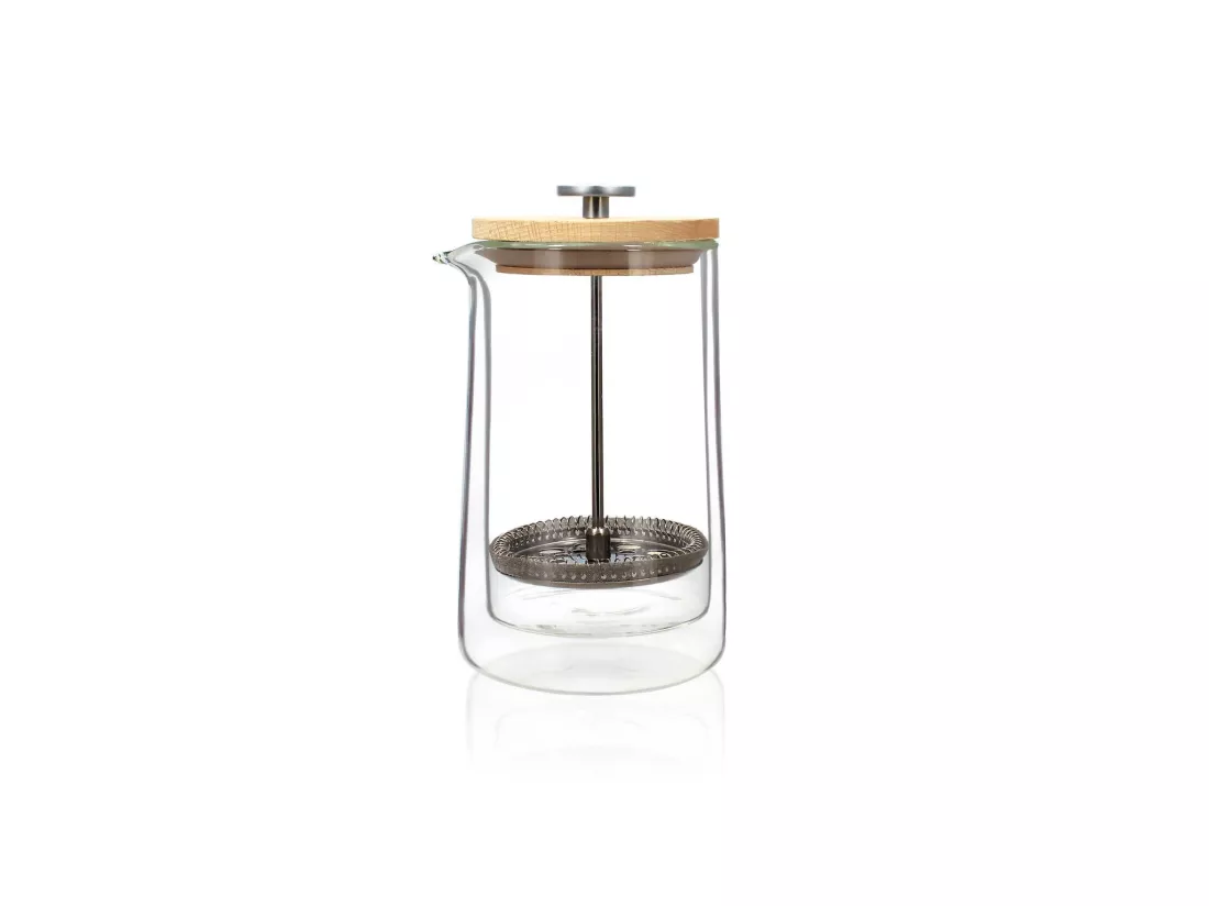 Ogo Living - Cafetiere Piston Octave 500ml En Verre Double Paroi Couvercle Bois