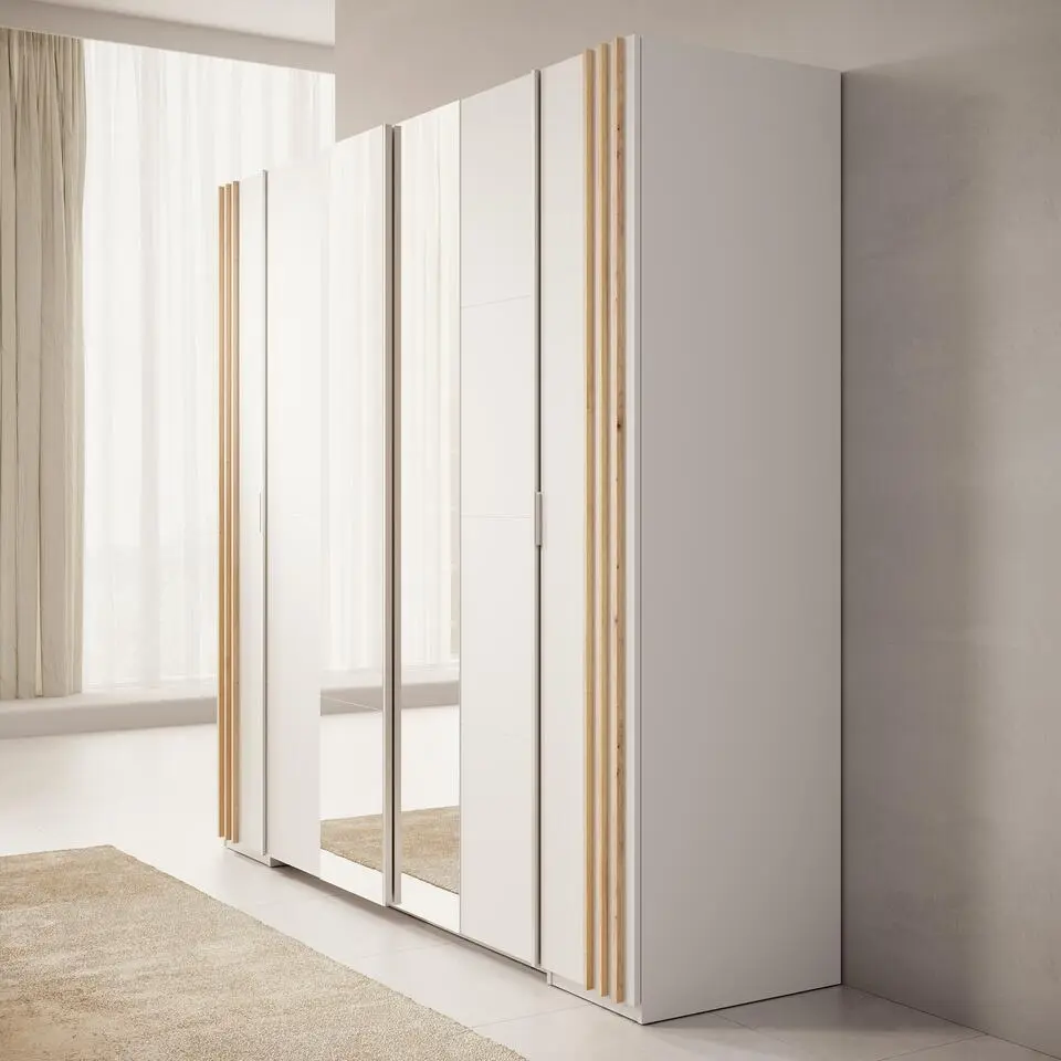 Meubella - Kledingkast Franklin - Wit - 220 cm - Met spiegel
