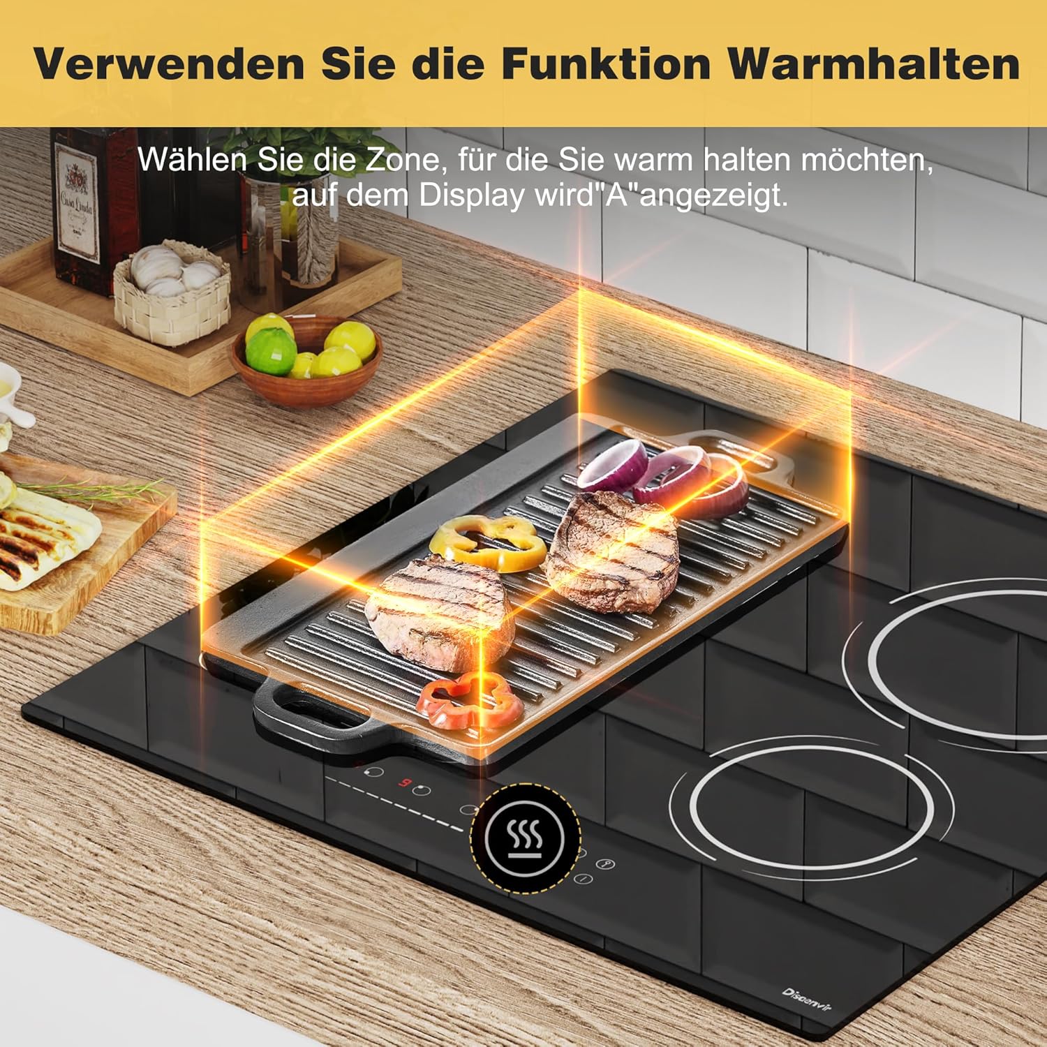 Induktionskochfeld 60 cm, Einbau Kochfeld induktion 4 Platten Autark Induktionsherd mit Stecker Induktionsfeld mit Flexzone 9 Leistungsstufen 3500W Timer Boost Isolierfunktion