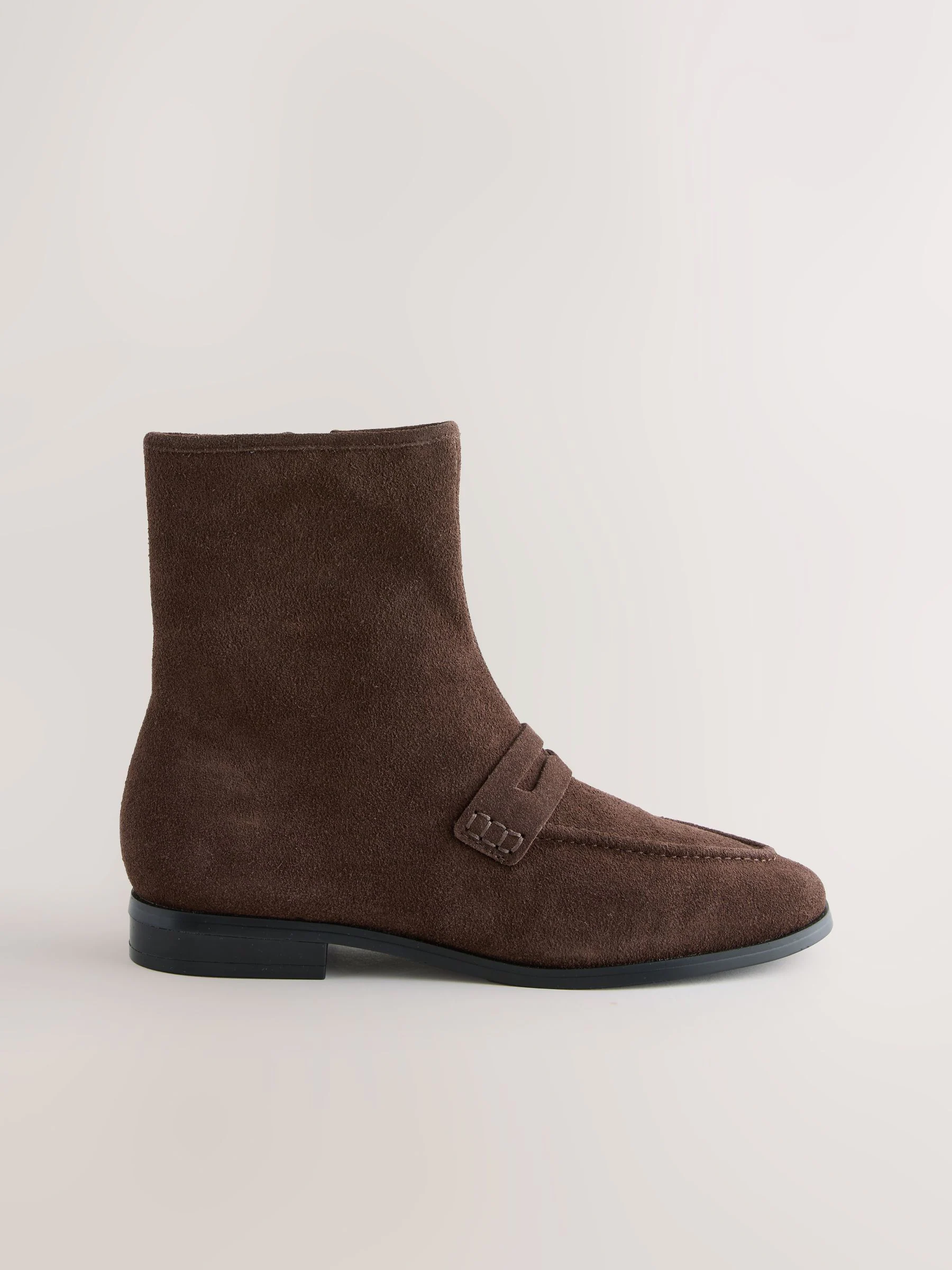 Chocoladebruin suède - Forever Comfort® enkellaarsjes in loaferstijl