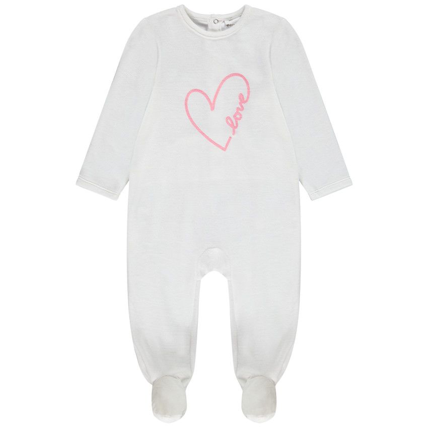 Dors-bien en velours print coeur pour bébé fille - Ecru