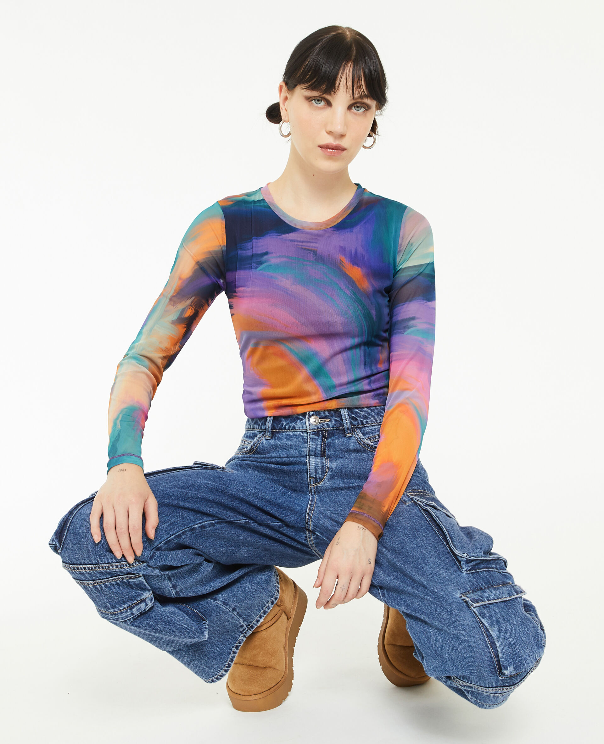 Top manches longues en tulle - Rose