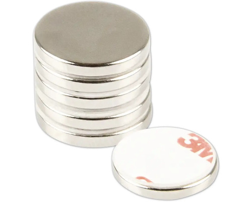 Neodymium magneet Ø 15x2 mm zelfklevend 6 stuks