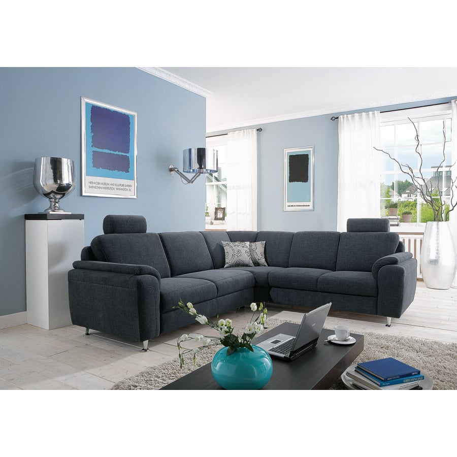 Ecksofa Offenburg Stoff grau, Ottomane links