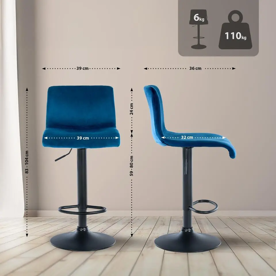 CLP Barkruk Hover Fluweel - blauw