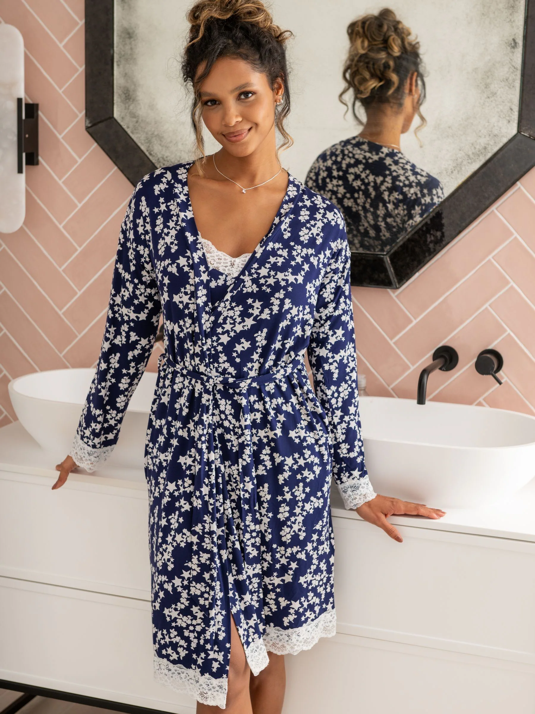 Blauw - Pour Moi - Sofa Loves Lace - Jersey kamerjas met overslag