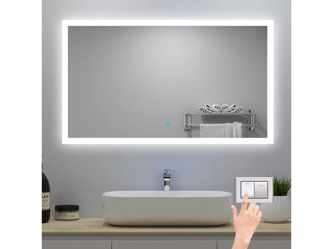 Miroir de salle de bain lumineux l.120 x H.70cm avec Anti-buée + 3 Couleurs + Dimmable, Mural Miroir lumineux - Aica