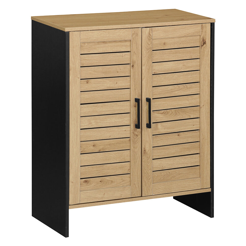 Meuble salle de bain 2 portes naturel et noir 60x30xH75 cm - Richmond