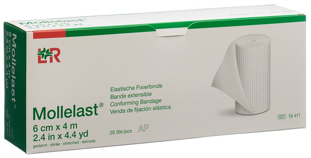 MOLLELAST Elastische Fixierbinde<br>20 Stück, 6cmx4m, weiss