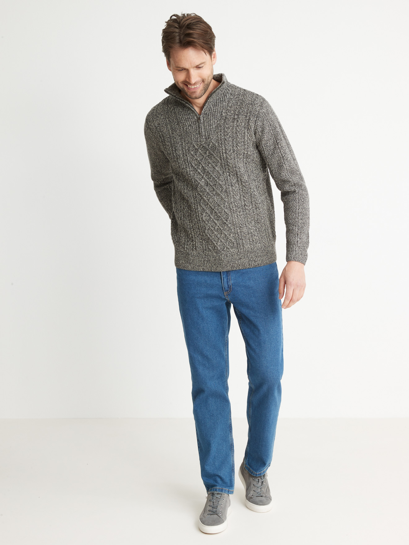 Pull torsadé col montant zippé